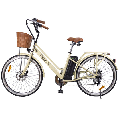 NAKTO Classic Step-Through Electric Bike with Basket & Rear Rack