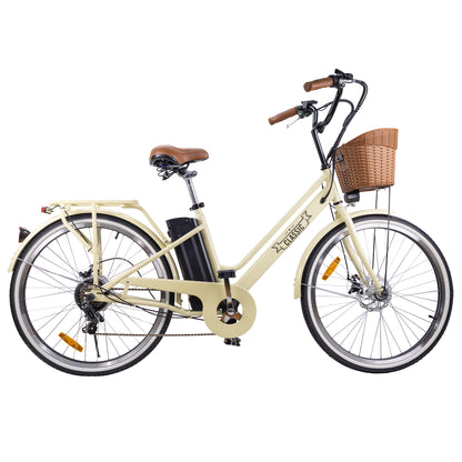 NAKTO Classic Step-Through Electric Bike with Basket & Rear Rack