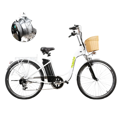 NAKTO Camel Step-Thru Electric Bike with Basket & Rear Rack